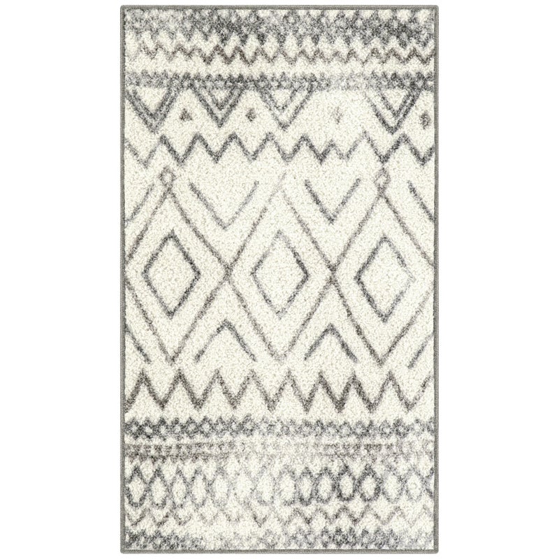 Maples Rugs Diamond Distressed Moroccan Area Rugs - Made in USA â€“ Washable, Non Slip Indoor Carpet for Entryway, Foyer, Kitchen, and Bathroom, 1'8 x 2'10, Ivory/Gray - Image 1
